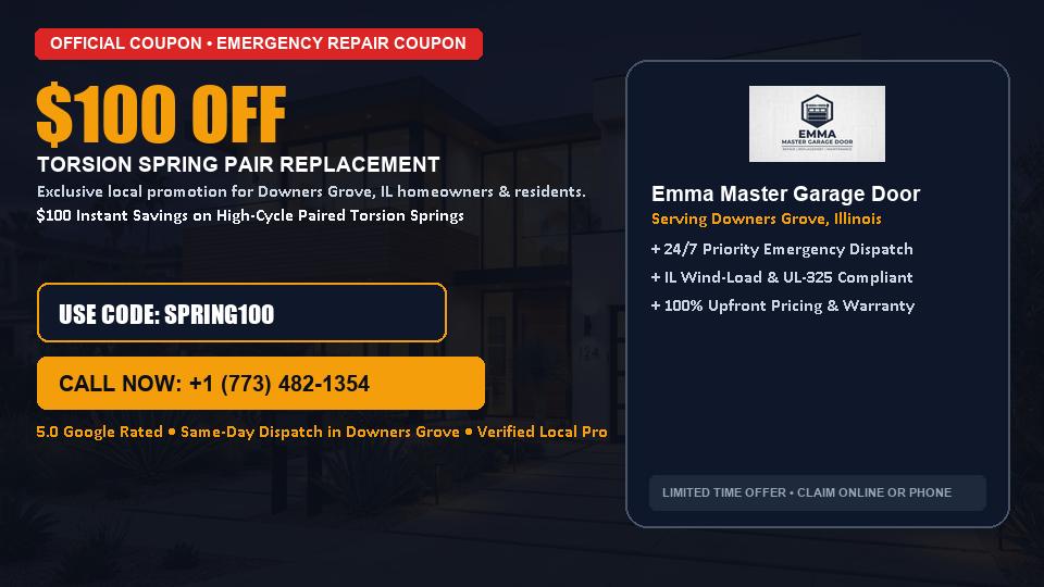 Emma Master Garage Door $100 OFF Dual Torsion Spring Replacement in Downers Grove, IL